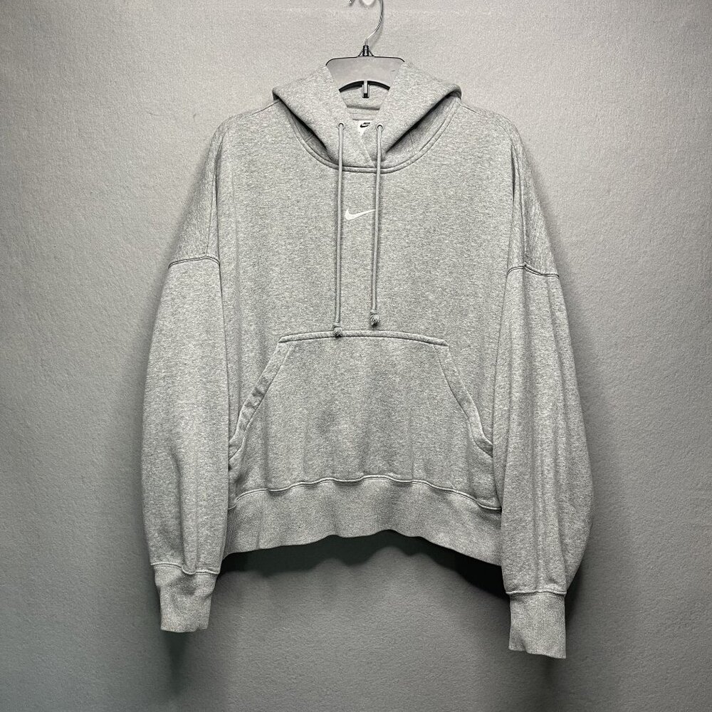 Nike Womens Phoenix Fleece Super Oversized Hoodie Gray Size M Middle Swoosh Logo